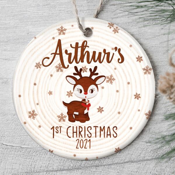 Personalized Custom Baby’s First Christmas Ornament - Cute Baby Reindeer - 1st Xmas Gift