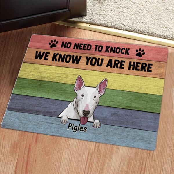 No Need To Knock - Rainbow Wood Decor - Personalized Custom Dog Lovers Gift Rug Doormat