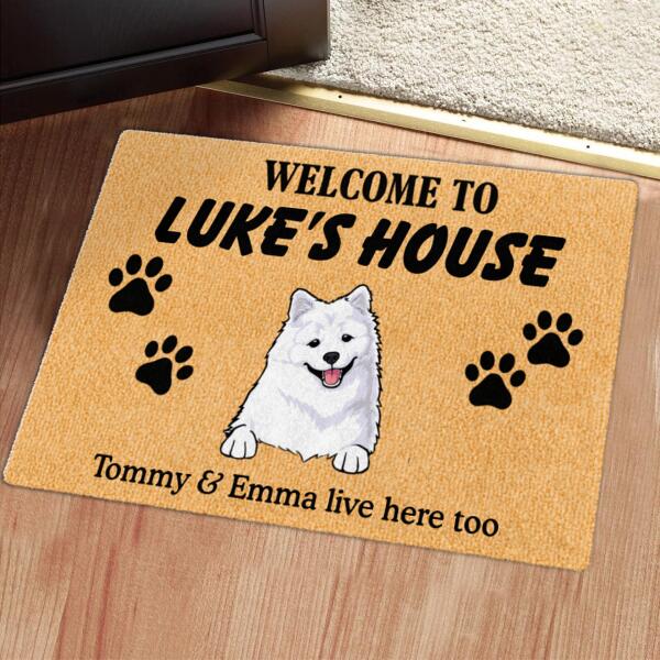 Welcome To Our House - Funny Personalized Custom Dog Names Doormat - Dog Lovers Rug Gift