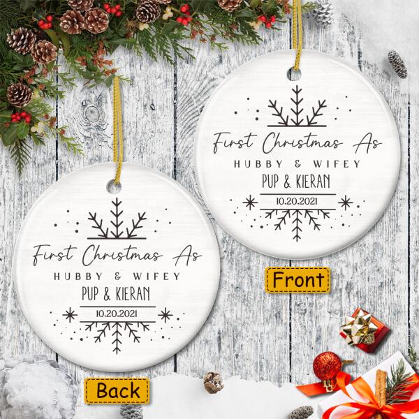 1st Christmas As Hubby & Wifey Ornament - Personalized Names & Date - Wedding Decor - Xmas Gift For Couple