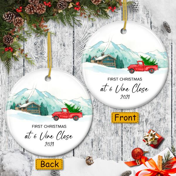 1st Christmas At New Home Ornament - Personalized House Address Bauble - Xmas Gift For Couple