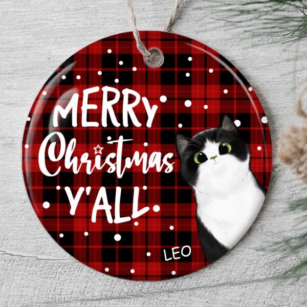 Merry Christmas Y'all - Buffalo Plaid Decor - Personalized Custom Xmas Cat Lover Gift Ornament