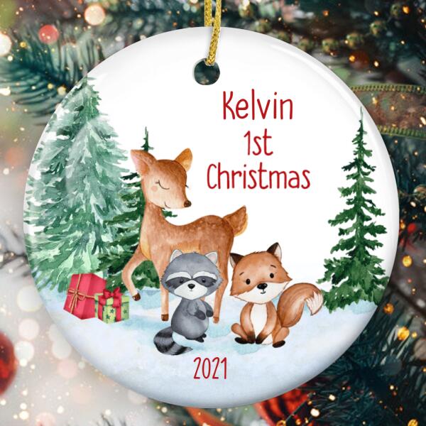 Baby 1st Christmas Ornament - Animal Bauble - Personalized Name - Xmas Gift For Newborn Baby