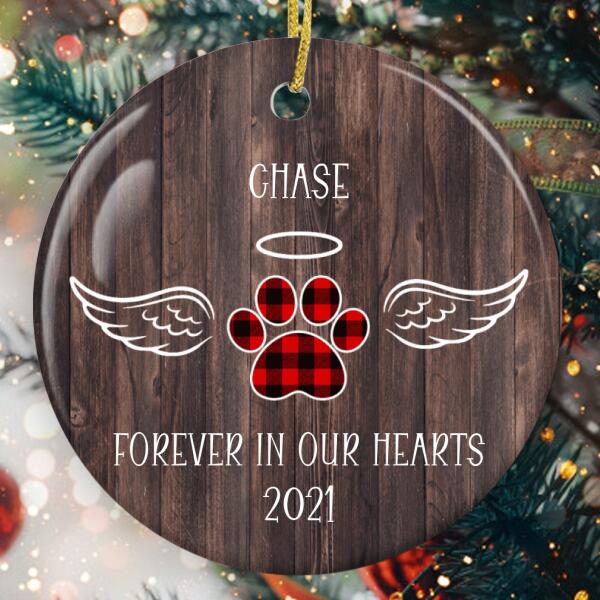 Forever In Our Hearts Ornament - Pet Paw Bauble - Memorial Ornament - Custom Name - Loss Of Pet Gift