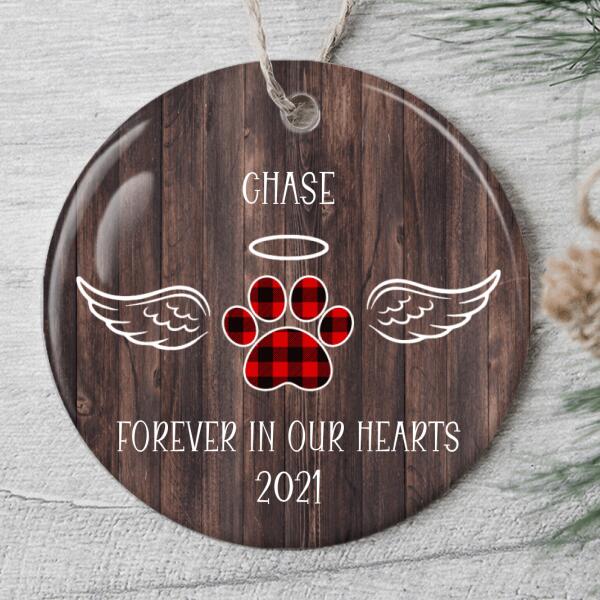 Forever In Our Hearts Ornament - Pet Paw Bauble - Memorial Ornament - Custom Name - Loss Of Pet Gift