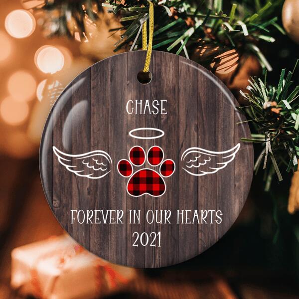 Forever In Our Hearts Ornament - Pet Paw Bauble - Memorial Ornament - Custom Name - Loss Of Pet Gift