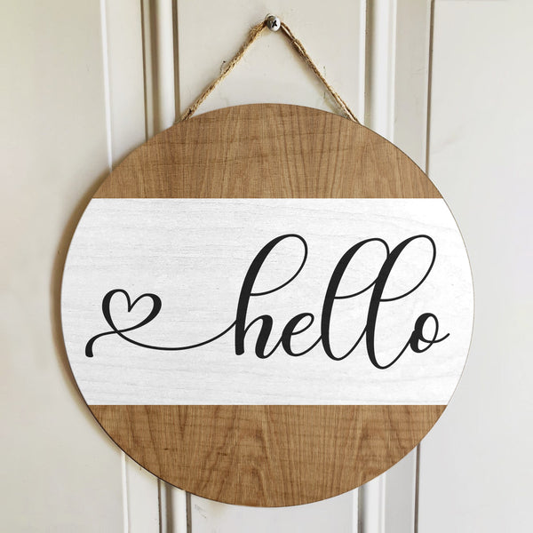 Hello - Welcome Wooden Door Wreath Hanger Sign - Rustic Home Decor Housewarming Gift