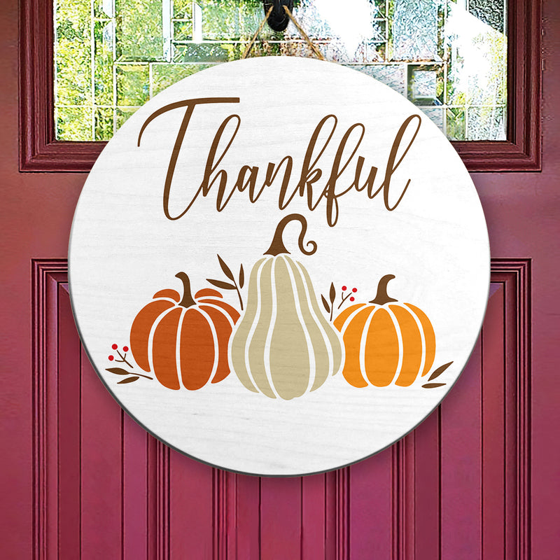 Thankful - Pumpkin Sign - Thanksgiving Door Wreath - Halloween Door Hanger Decor