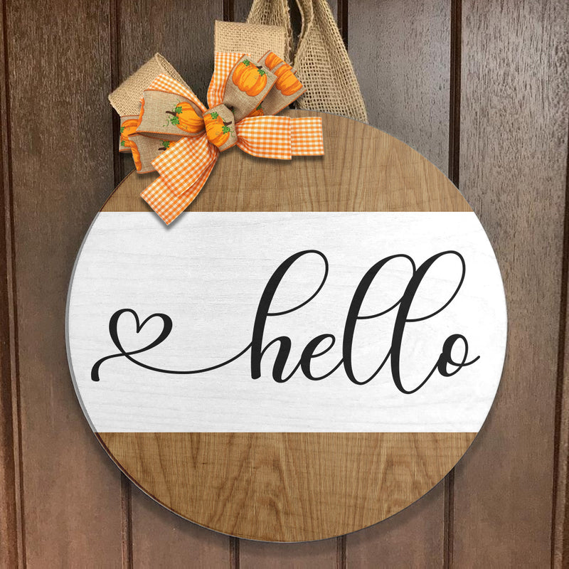 Hello - Welcome Wooden Door Wreath Hanger Sign - Rustic Home Decor Housewarming Gift