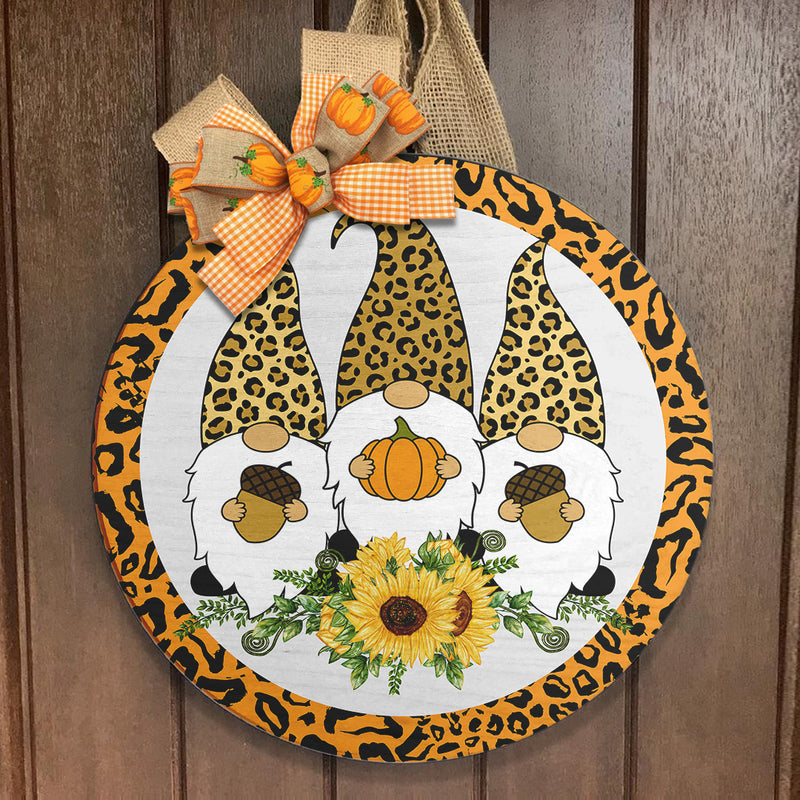Gnomies With Sunflower - Leopard Sign -  Funny Halloween Door Sign - Halloween Home Decor