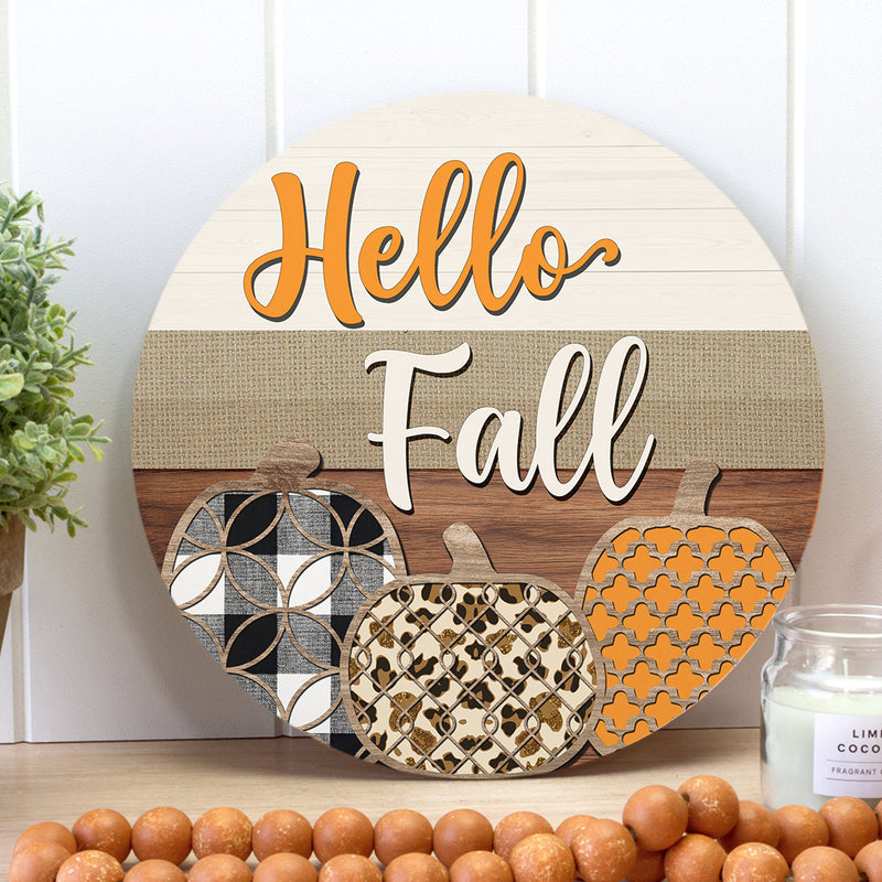 Hello Fall Door Hanger - Hello Pumpkin Door Sign - Thanksgiving Gift Autumn Farmhouse Decor