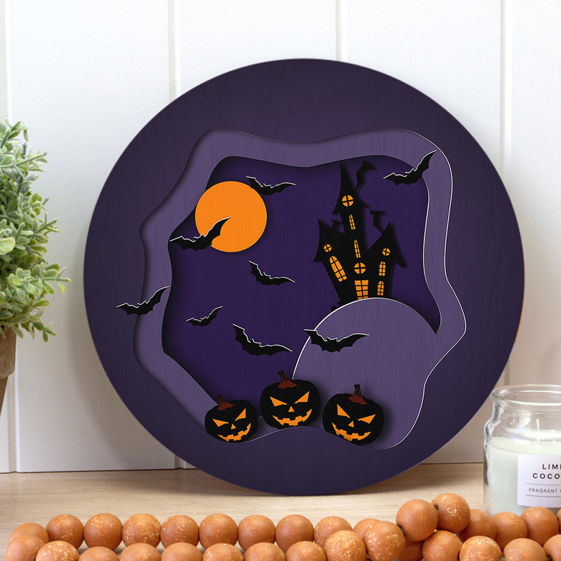 Halloween Sign - Spooky Door Wreath - Halloween Night - Door Hanger Sign Decoration