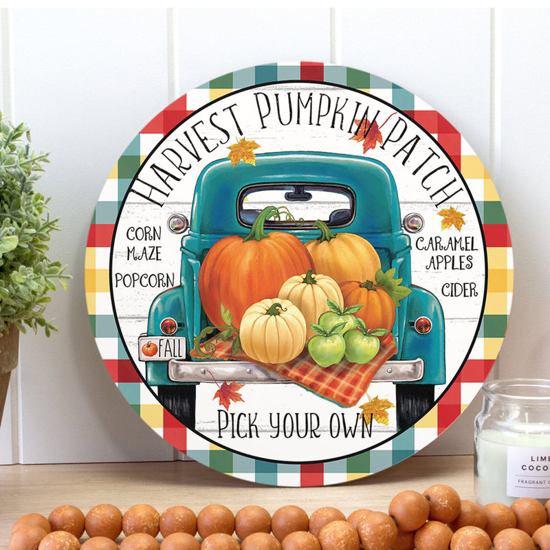 Harvest Pumpkin Patch - Pumpkin Door Hanger Sign - Rustic Fall Wreath Door Home Decor