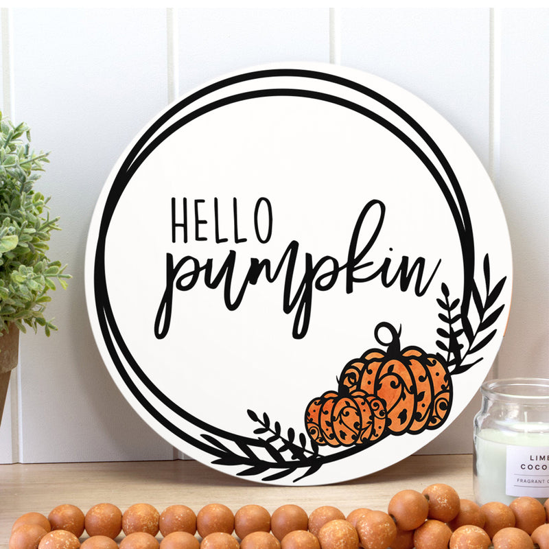 Welcome Fall Door Hanger - Hello Pumpkin Door Sign - Thanksgiving Rustic Pumpkin Home Decor