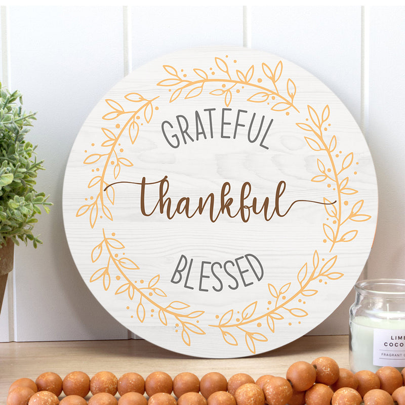 Grateful Thankful Blessed - Fall Thanksgiving Gift Wreath Door Hanger Sign Decor