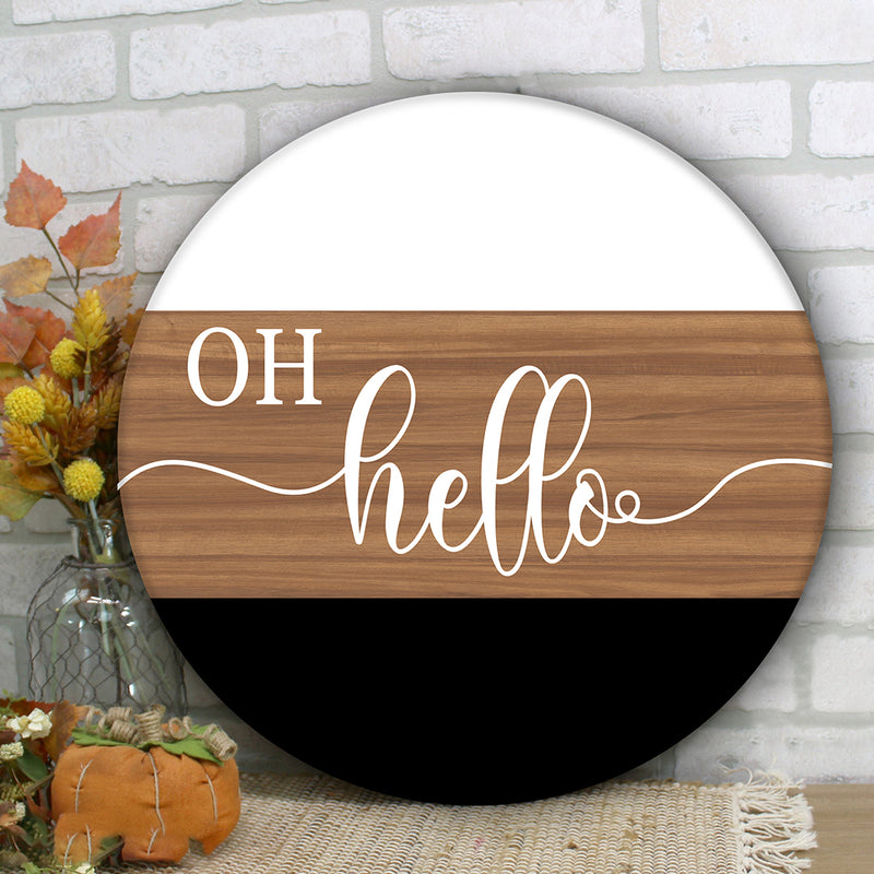 Oh Hello - Rustic Welcome Sign - Wooden Home Decor Front Door Hanger Sign - Housewarming Gift