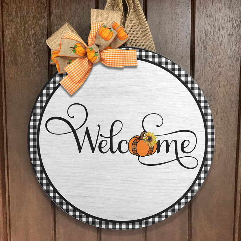 Welcome - Pumpkin & Sunflower Decor - Door Wreath Hanger Sign - Thanksgiving Housewarming Gift