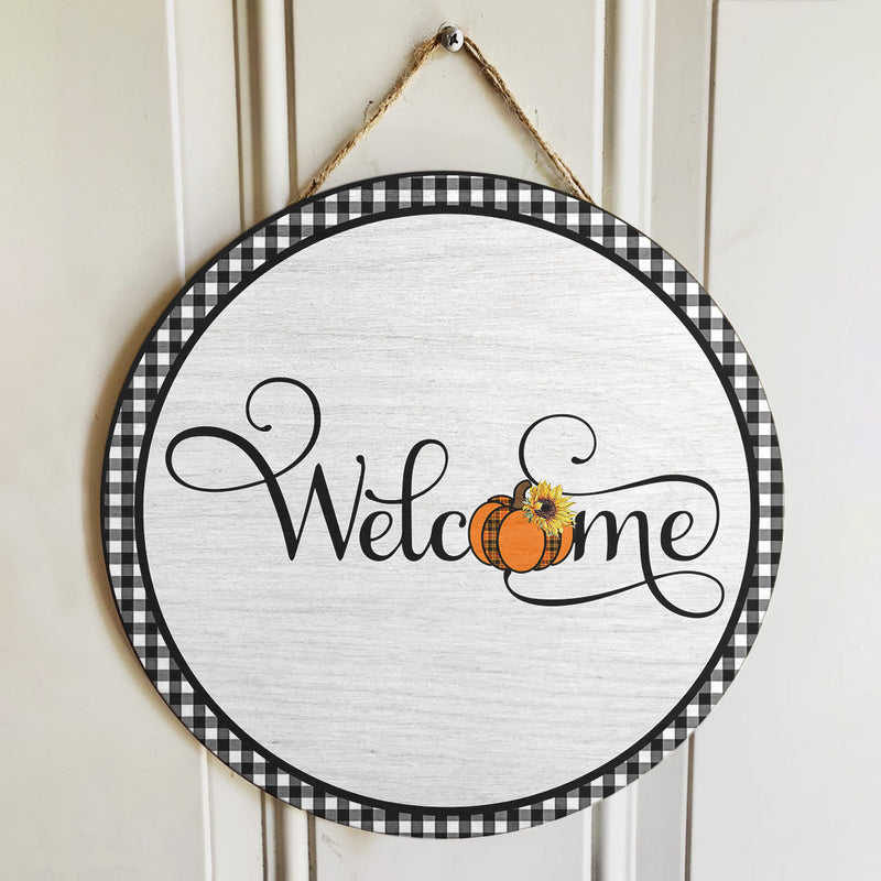 Welcome - Pumpkin & Sunflower Decor - Door Wreath Hanger Sign - Thanksgiving Housewarming Gift