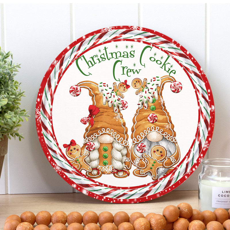 Xmas Cookies Crew - Gnome Decor - Merry Christmas Door Wreath Hanger Sign