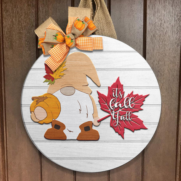 It's Fall Yall Gnome Decor - Wooden Door Hanger Sign - Autumn Thanksgiving Gift Door Wreath