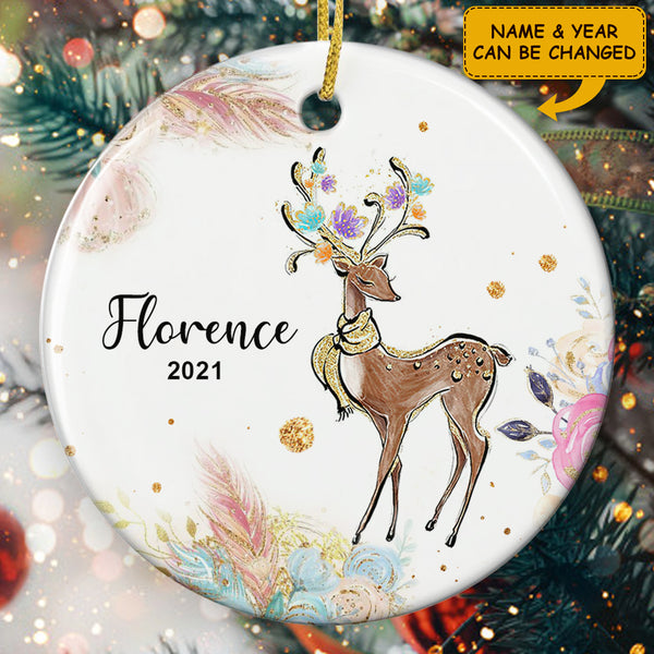 Vintage Reindeer Ornament - Personalized Baby Name - Newborn Baby Gift - Baby Shower Keepsake