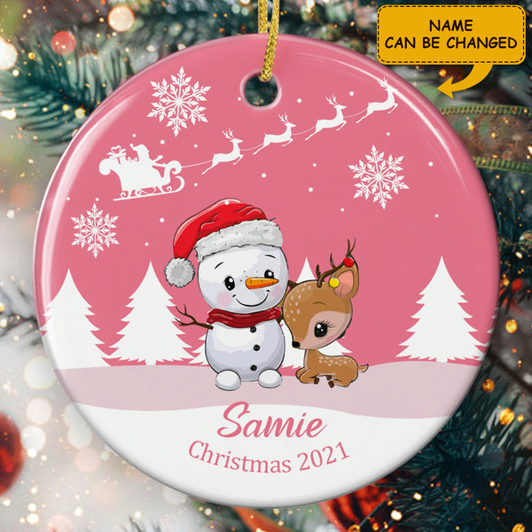 Baby's 1st Christmas Ornament - Custom Baby Name Ornament - Cute Snowman Bauble - Xmas Gift For Daughter