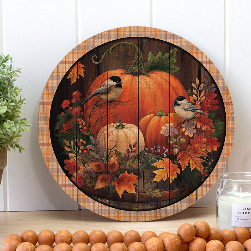 Pumpkin Patch - Bird Sign - Floral Sign - Fall Wooden Door Hanger Gift - Autumn Home Decor