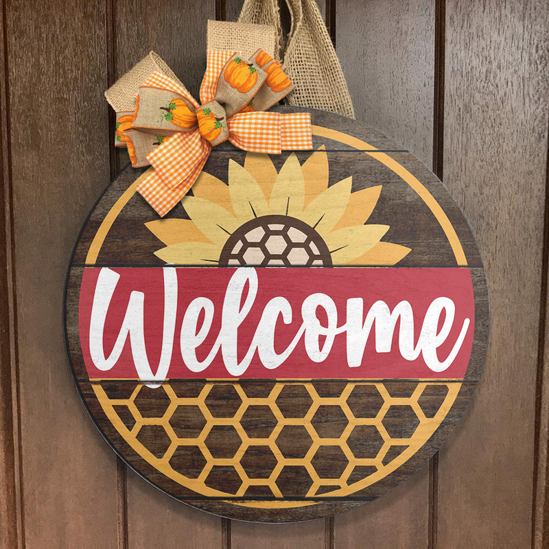 Welcome - Sunflower - Honey Comb Door Hanger Decor - Autumn Housewarming Gift - Fall Decor