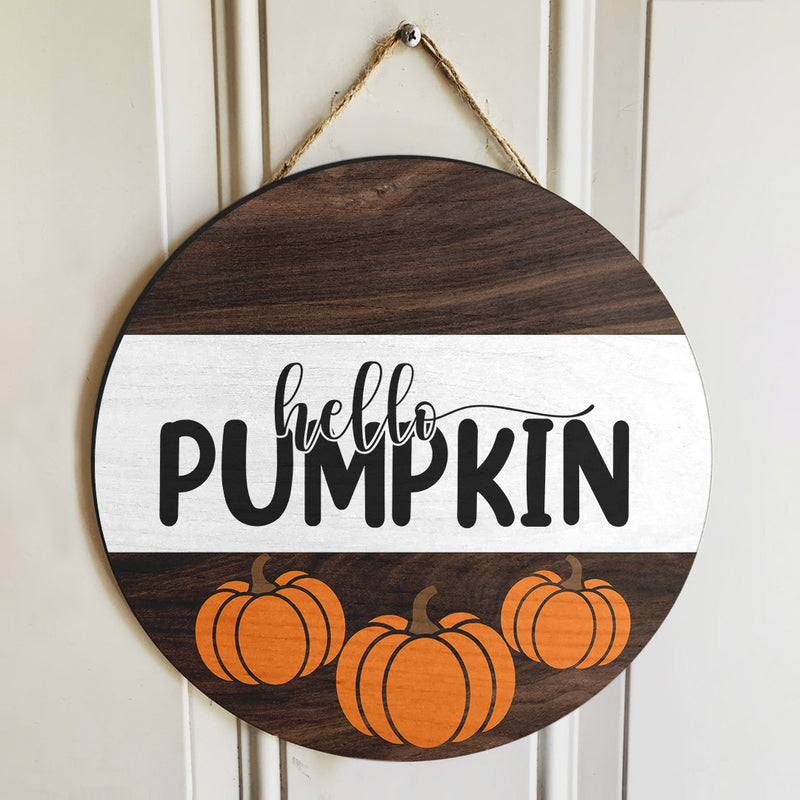 Hello Autumn Pumpkins Decoration - Fall Wooden Door Wreath Hanger Sign - Thanksgiving Gift