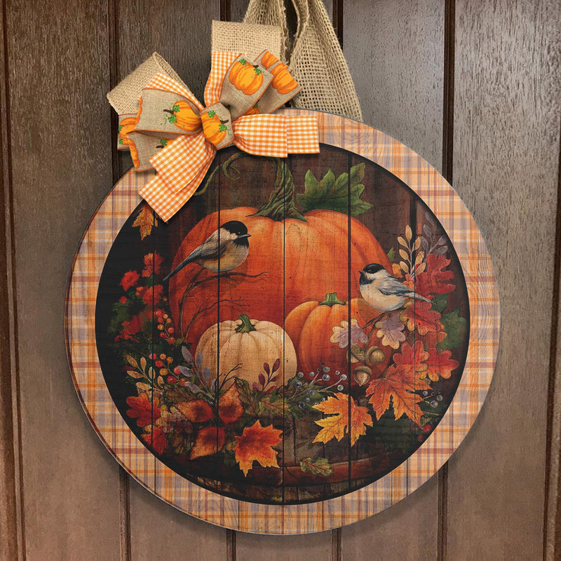 Pumpkin Patch - Bird Sign - Floral Sign - Fall Wooden Door Hanger Gift - Autumn Home Decor