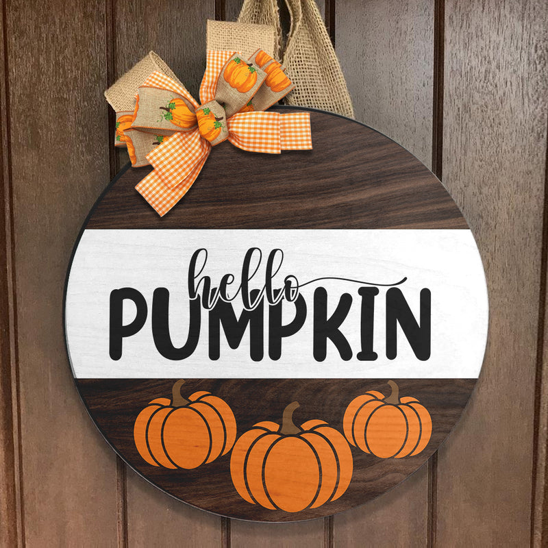 Hello Autumn Pumpkins Decoration - Fall Wooden Door Wreath Hanger Sign - Thanksgiving Gift