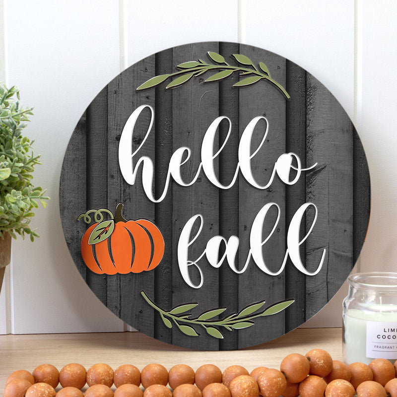 Hello Fall - Little Pumpkin - Welcome Fall Sign - Wooden Door Hanger - Autumn Home Decor