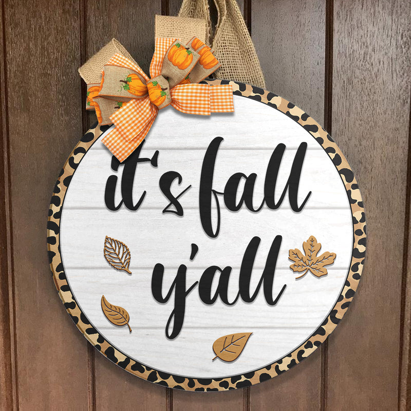 It's Fall Y'all - Autumn Maple Leaves Decor - Rustic Wooden Door Hanger Sign - Thanksgiving Gift