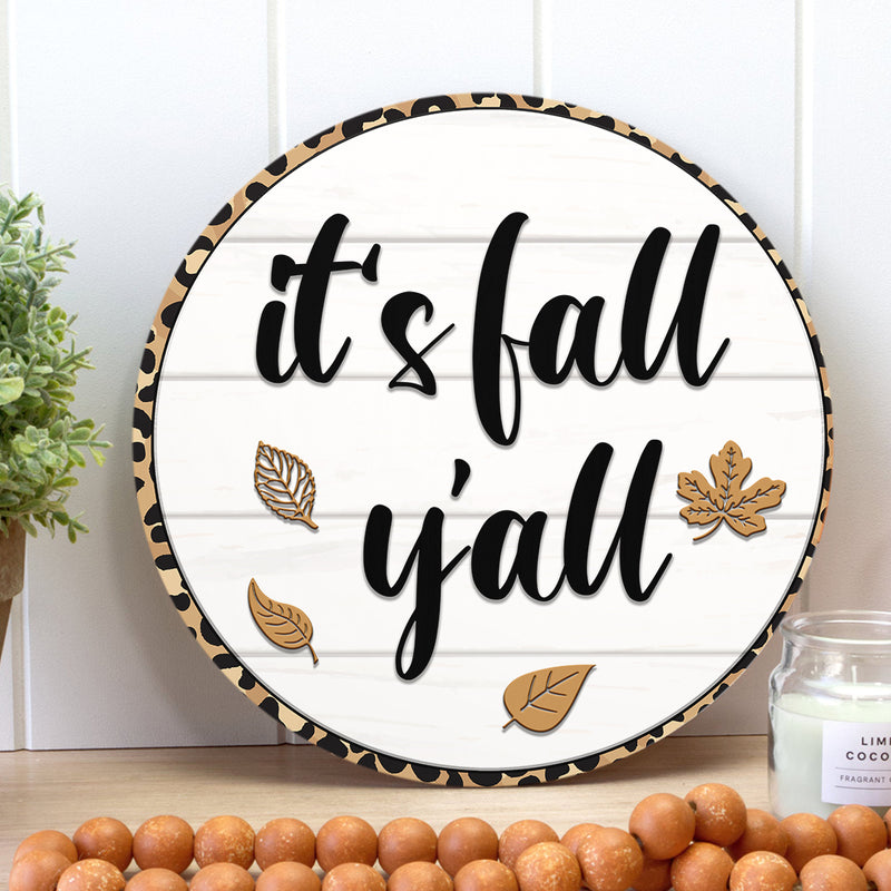 It's Fall Y'all - Autumn Maple Leaves Decor - Rustic Wooden Door Hanger Sign - Thanksgiving Gift