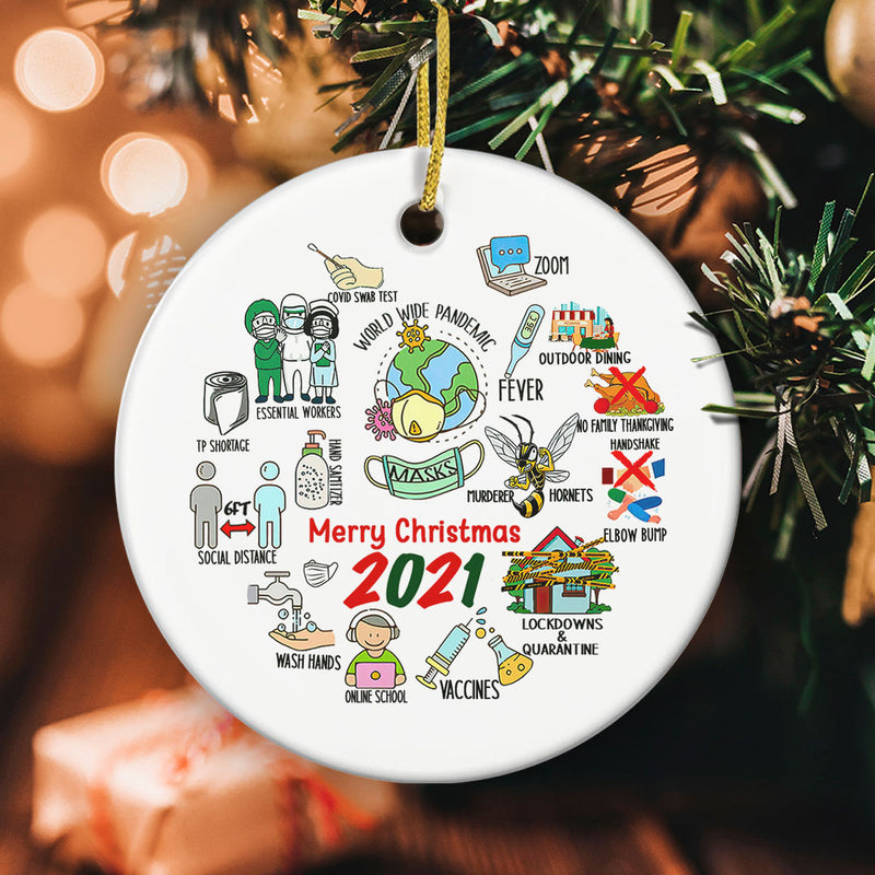 Merry Christmas 2021 - Year In Review Vaccinated Lockdown Pandemic Xmas Ceramic Ornament