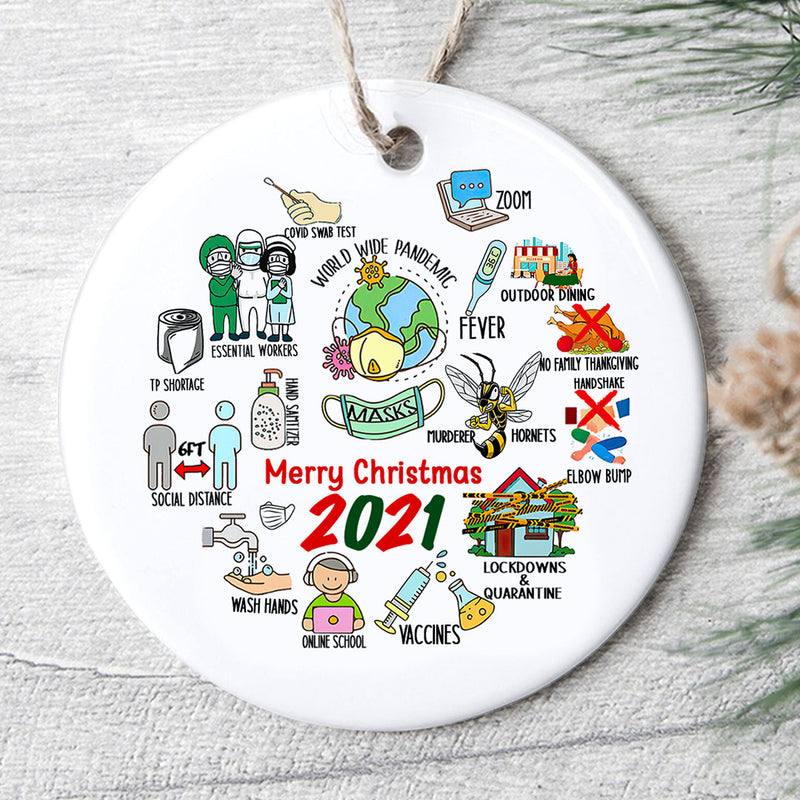 Merry Christmas 2021 - Year In Review Vaccinated Lockdown Pandemic Xmas Ceramic Ornament