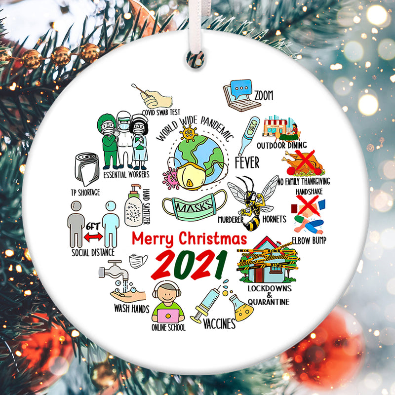 Merry Christmas 2021 - Year In Review Vaccinated Lockdown Pandemic Xmas Ceramic Ornament