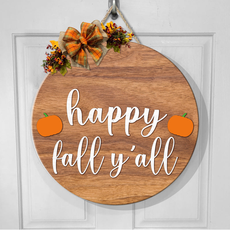 Happy Fall Y'all - Little pumpkins - Autumn Rustic Wooden Door Sign - Fall Door Decor