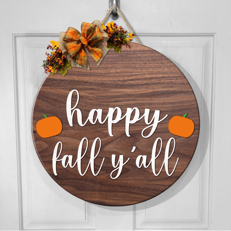 Happy Fall Y'all - Little pumpkins - Autumn Rustic Wooden Door Sign - Fall Door Decor