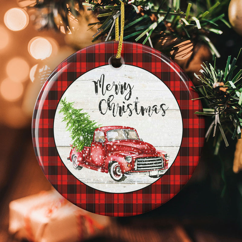 Xmas Red Truck Buffalo Plaid Decor - Christmas Tree Keepsake Housewarming Gift Ornament