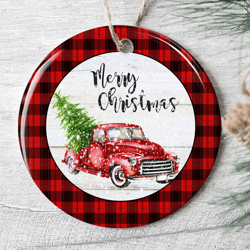 Xmas Red Truck Buffalo Plaid Decor - Christmas Tree Keepsake Housewarming Gift Ornament