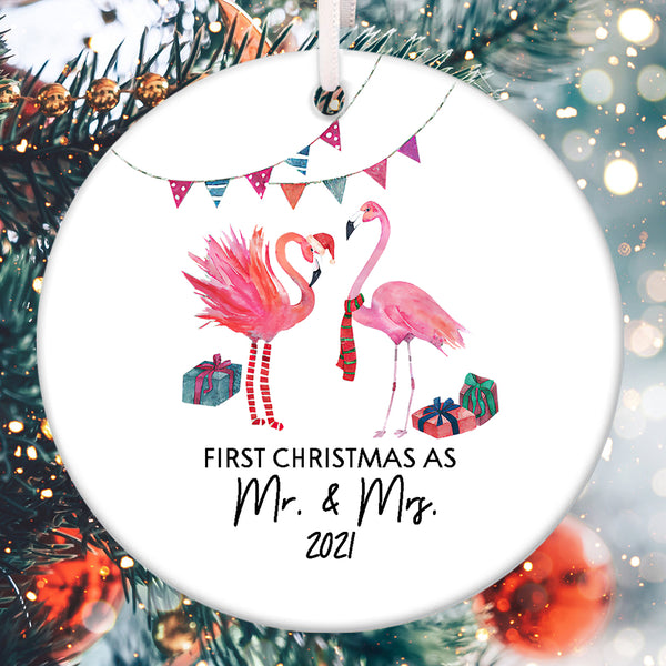 First Christmas As Mr & Mrs - Flamingo Decoration - Couple Married Xmas Ornament Gift