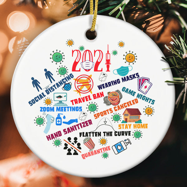 2021 Pandemic Quarantine Social Distancing Summary - Christmas Tree Ceramic Keepsake Gift Ornament