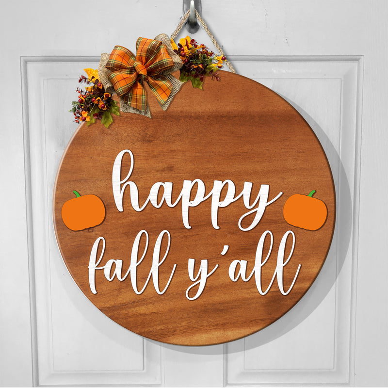 Happy Fall Y'all - Little pumpkins - Autumn Rustic Wooden Door Sign - Fall Door Decor