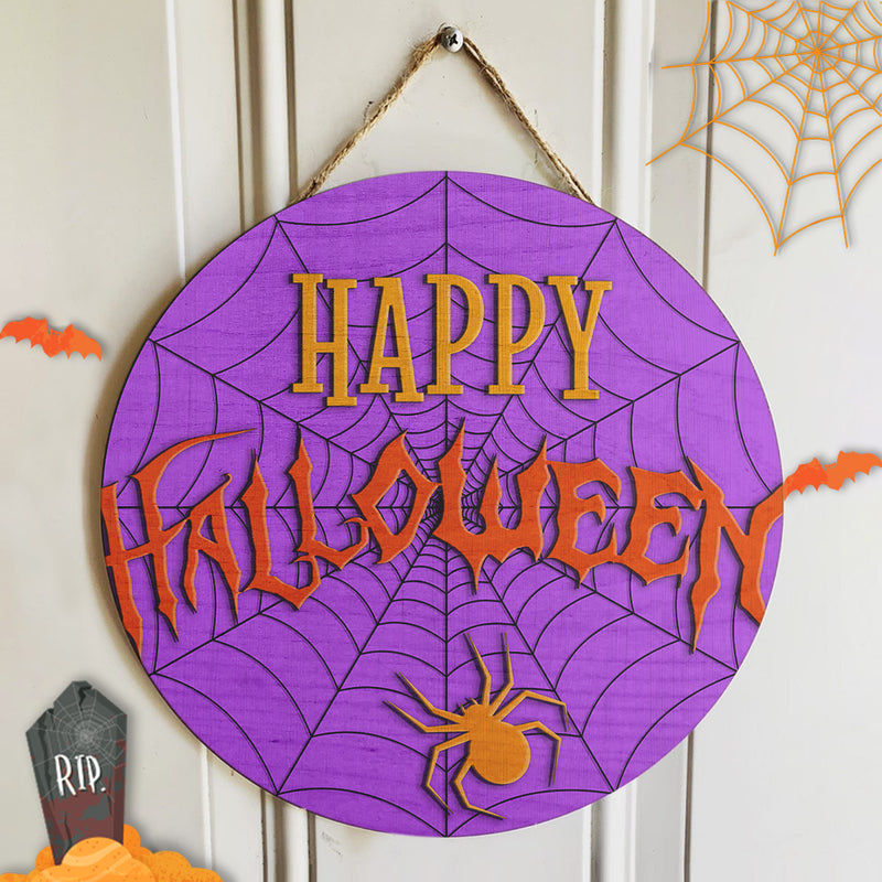 Happy Halloween - Spiderweb Door Sign - Spider Door Wreath Hanger - Halloween Decor