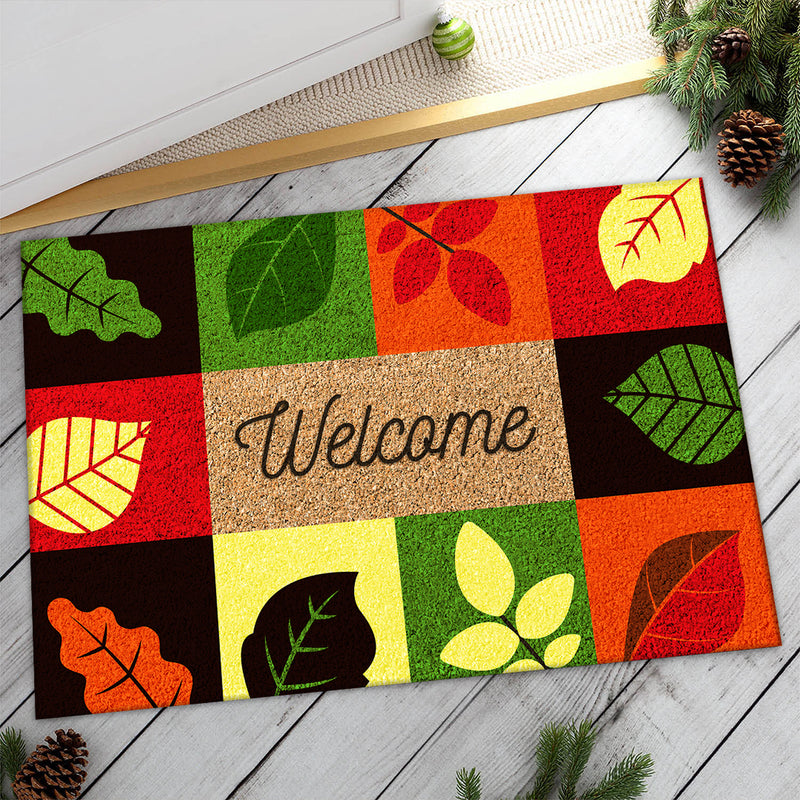 Welcome Fall - Autumn Leaves Decoration - Rustic New Home Rug - Housewarming Gift Doormat