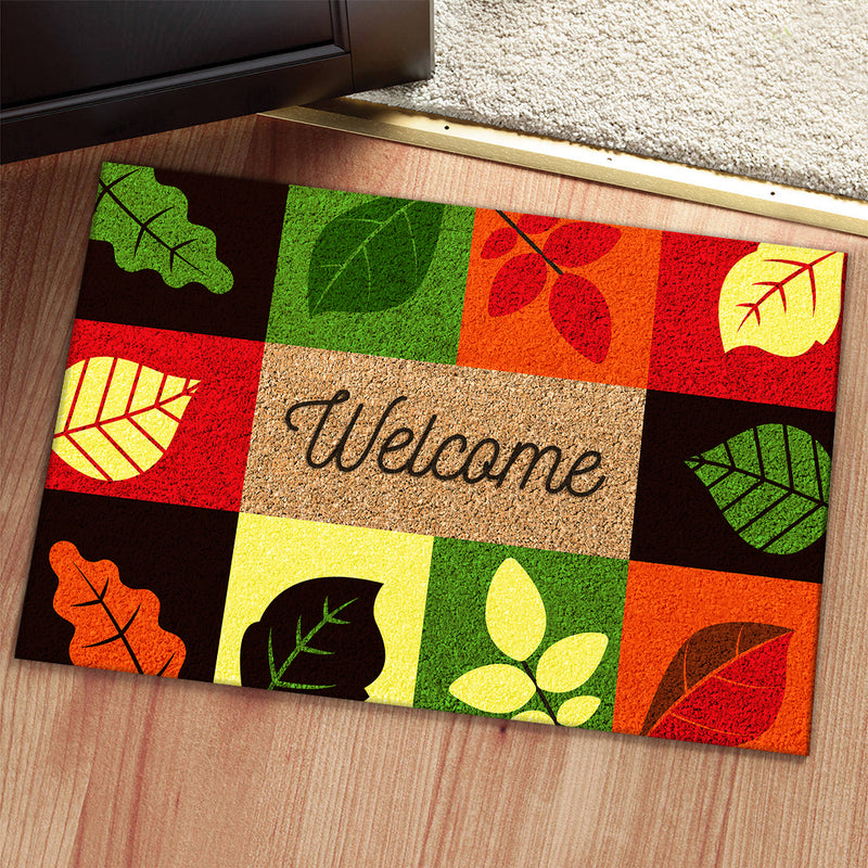 Welcome Fall - Autumn Leaves Decoration - Rustic New Home Rug - Housewarming Gift Doormat