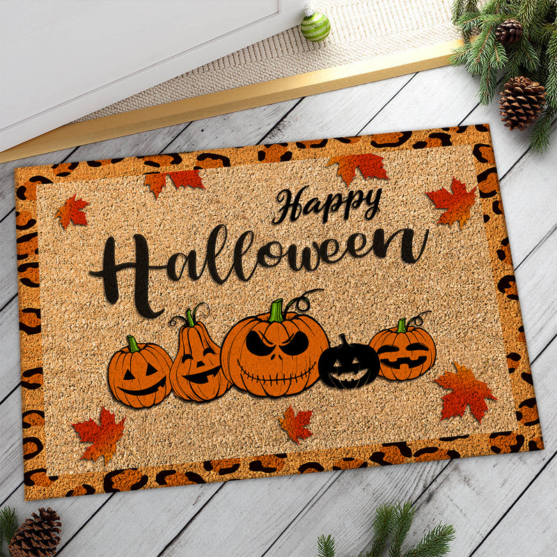 Happy Halloween - Creepy Pumpkin Decoration - Welcome Leopard Housewarming Gift Rug Doormat