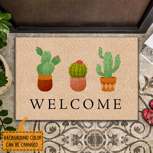 Welcome Cute Cactus Decor - New Home Housewarming Gift Rug - Rustic Vintage Front Doormat