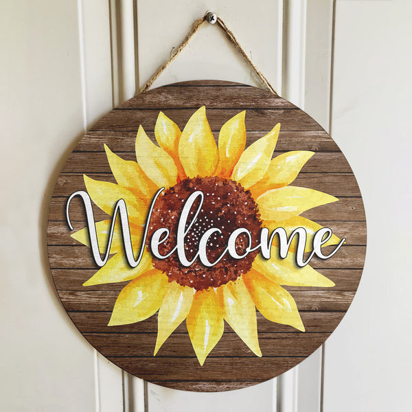 Welcome - Sunflower Door Sign - Flower Wooden Door Hanger Decor - Housewarming Gift